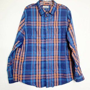 Magellan Sports Shirt Men L Orange Red Blue Plaid